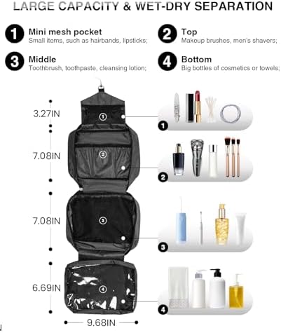 Travel Toiletry Bag for Women Men - Portable Large Hanging Organizer Sell Point: Makeup Bag for Cosmetic, Shampoo, Condi