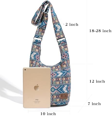 Coton Pose Women's Hippie Crossbody Bag - Top Zip Large Capacity Canvas Sling Bag - Handmade Jacquard Cloth
