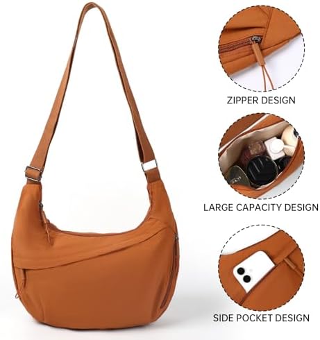 FFEDAYUN Crescent Bags for Women Casual Shoulder Handbags Multi-Pocket Lightweight Crossbody Purse Nylox Nylon Hobo Slin
