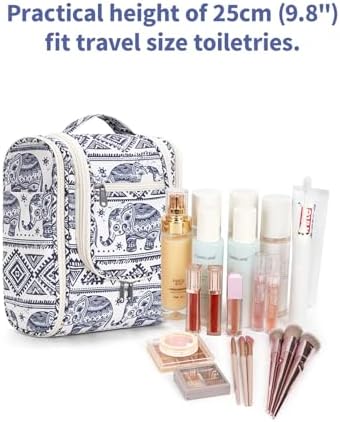 Narwey Large Blue Leaf Hanging Toiletry Bag for Women Travel and Men Cosmetics Organizers