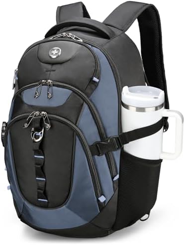 Swissdigital Design Laptop Backpack with USB Charging Port | Men's 15.6 Inches Fit 31L Travel Backpack | Blue/Black | SD