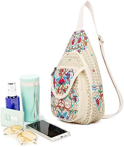 SILKAREA Embroidered Boho Small Sling Bag for Women Travel (Blue) SILKAREA Embroidered Boho Small Sling Bag for Women Ch