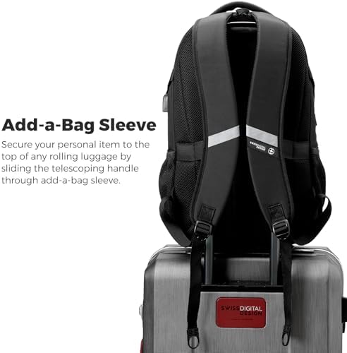 Swissdigital Design Laptop Backpack with USB Charging Port | Men's 15.6 Inches Fit 31L Travel Backpack | Blue/Black | SD