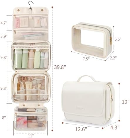 Hanging Travel Bag for Toiletries Quilted Plaid Waterproof Makeup Organizer Brown (M) Smart Large Compartments Toiletr