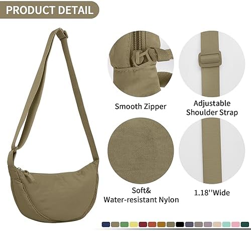 EVGLOW Nylon Crescent Crossbody Bag - Trendy Women's Travel Sling Bag EVGLOW Nylon Crescent Crossbody Bag - Small Men's