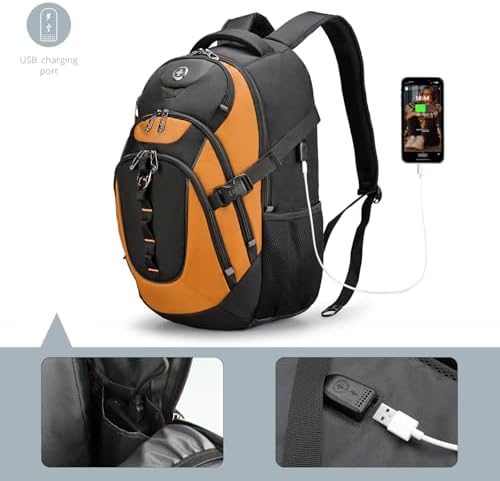 Swissdigital Design Laptop Backpack with USB Charging Port | Men's 15.6 Inches Fit 31L Travel Backpack | Blue/Black | SD