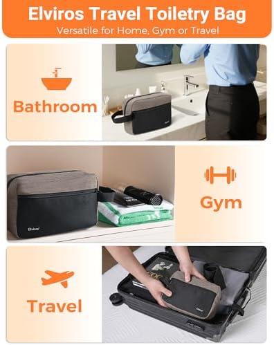 Elviros Lightweight Travel Toiletry Bag for Women and Men Travel Essentials Gifts for Men(Navy Blue) Global Recycled Sta