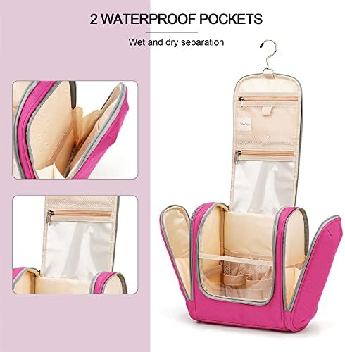 Water-resistant Travel Hanging Toiletry Bag for Women and Men, 6 Organizer Compartments, Holds Full Size Bottles, Black