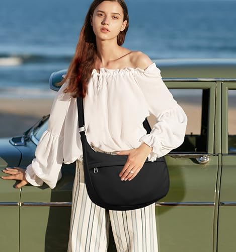 Fancy Forest KALIDI Nylon Crescent Bag Medium Casual Shoulder Crossbody Purse for Women Men Travel with External Pocket