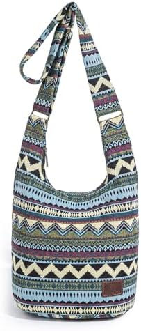 Coton Pose Women's Hippie Crossbody Bag - Top Zip Large Capacity Canvas Sling Bag - Handmade Jacquard Cloth
