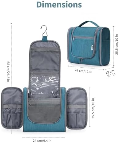 Narwey Large Blue Leaf Hanging Toiletry Bag for Women Travel and Men Cosmetics Organizers