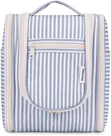 Narwey Large Blue Leaf Hanging Toiletry Bag for Women Travel and Men Cosmetics Organizers