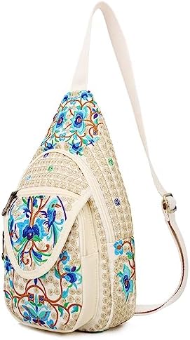 SILKAREA Embroidered Boho Small Sling Bag for Women Travel (Blue) SILKAREA Embroidered Boho Small Sling Bag for Women Ch