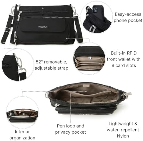 Baggallini Original RFID Protected Lightweight Nylon Zippered Travel Purse for Women ClimatePartner Certified