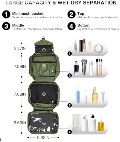 Travel Toiletry Bag for Women Men - Portable Large Hanging Organizer Sell Point: Makeup Bag for Cosmetic, Shampoo, Condi