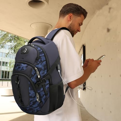 Swissdigital Design Laptop Backpack with USB Charging Port | Men's 15.6 Inches Fit 31L Travel Backpack | Blue/Black | SD