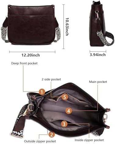 AUYOCO Vegan Leather Crossbody Bags for Women Handbag with Guitar Strap Zipped Pockets AUYOCO Vegan Leather Crossbody
