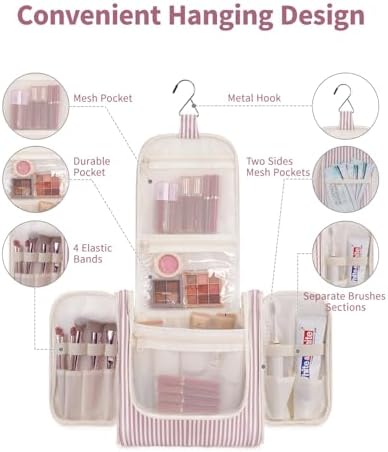 Narwey Large Blue Leaf Hanging Toiletry Bag for Women Travel and Men Cosmetics Organizers