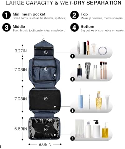 Travel Toiletry Bag for Women Men - Portable Large Hanging Organizer Sell Point: Makeup Bag for Cosmetic, Shampoo, Condi