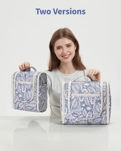Narwey Large Blue Leaf Hanging Toiletry Bag for Women Travel and Men Cosmetics Organizers