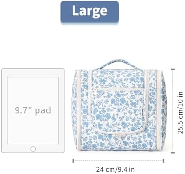 Narwey Large Blue Leaf Hanging Toiletry Bag for Women Travel and Men Cosmetics Organizers