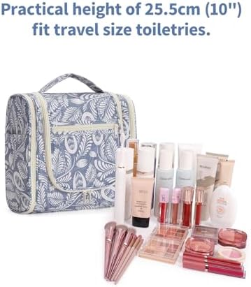 Narwey Large Blue Leaf Hanging Toiletry Bag for Women Travel and Men Cosmetics Organizers