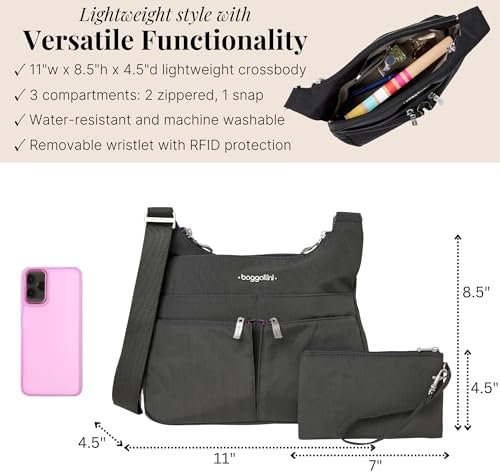 Baggallini Cross Over Crossbody Women Lightweight Water-Resistant Nylon Organized Travel Bag Purse