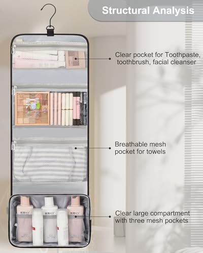Relavel Travel Toiletry Bag for Men, Large Capacity Travel Kit, Hanging Toiletry Bag for Women