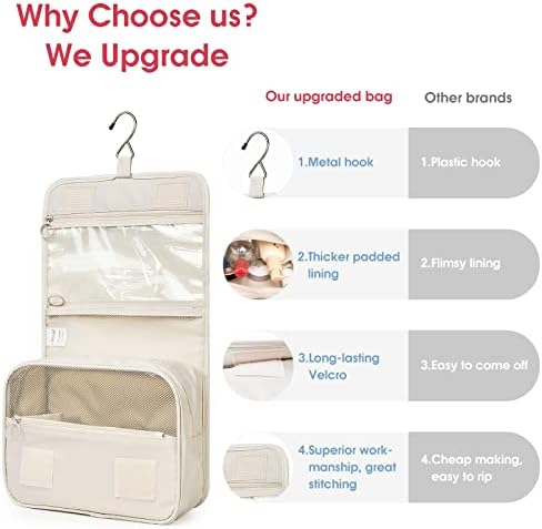 Narwey Beige Small Hanging Travel Toiletry Bag for Women Travel Bag Specifications: Makeup Bag Organizer, Cosmetics Bag - Image 2