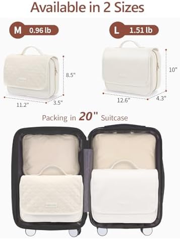 Hanging Travel Bag for Toiletries Quilted Plaid Waterproof Makeup Organizer Brown (M) Smart Large Compartments Toiletr