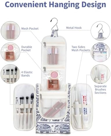 Narwey Large Blue Leaf Hanging Toiletry Bag for Women Travel and Men Cosmetics Organizers