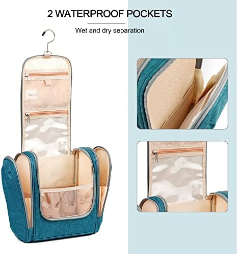 Water-resistant Travel Hanging Toiletry Bag for Women and Men, 6 Organizer Compartments, Holds Full Size Bottles, Black