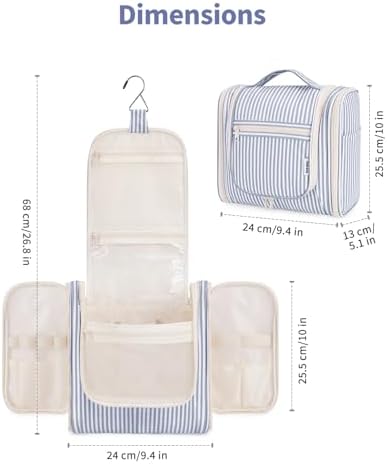Narwey Large Blue Leaf Hanging Toiletry Bag for Women Travel and Men Cosmetics Organizers