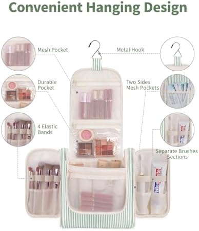 Narwey Large Blue Leaf Hanging Toiletry Bag for Women Travel and Men Cosmetics Organizers