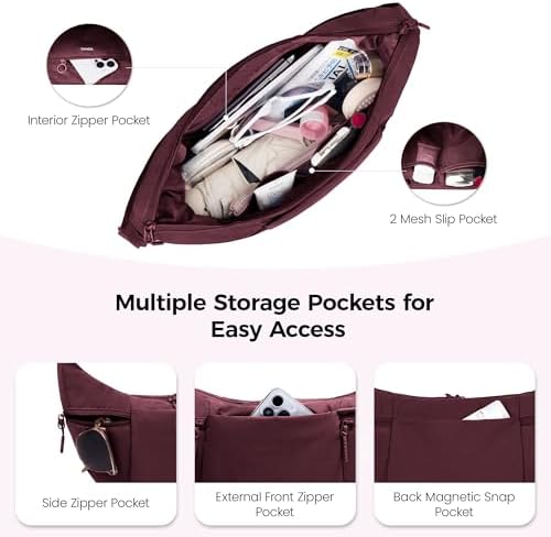 Women's VONAL Nylon Crescent Crossbody Bag for Slouchy Shoulder Hobo, Lightweight Moon Bag Dumpling Sling Purse | VONAL