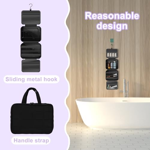 Toiletry Bag Compartmental Organizer Travel BagPortable Foldable with Anti-slip Metal Hook(Beige) Toiletry Bag Compart