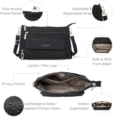 Baggallini Original RFID Protected Lightweight Nylon Zippered Travel Purse for Women ClimatePartner Certified