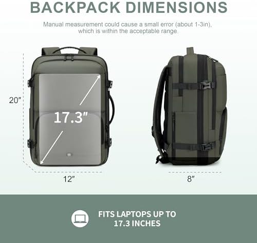 Carry On Travel Backpack 35L-40L Expandable Extra Large Light Daypack for Men and Women (Blue) Travel Backpack 35L-40L