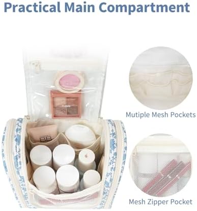 Narwey Large Blue Leaf Hanging Toiletry Bag for Women Travel and Men Cosmetics Organizers