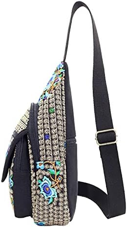 SILKAREA Embroidered Boho Small Sling Bag for Women Travel (Blue) SILKAREA Embroidered Boho Small Sling Bag for Women Ch