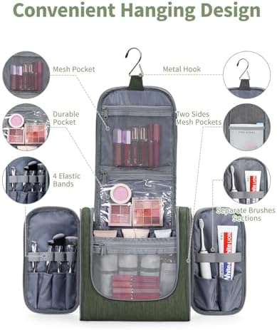 Narwey Large Blue Leaf Hanging Toiletry Bag for Women Travel and Men Cosmetics Organizers