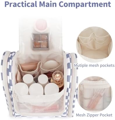 Narwey Large Blue Leaf Hanging Toiletry Bag for Women Travel and Men Cosmetics Organizers