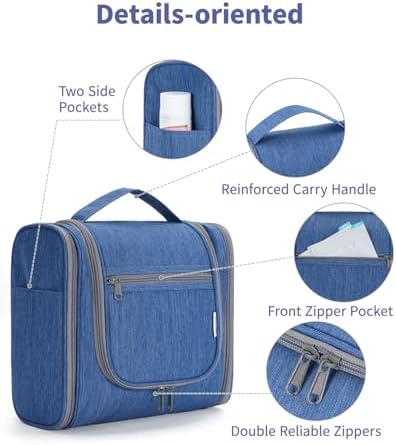 Narwey Large Blue Leaf Hanging Toiletry Bag for Women Travel and Men Cosmetics Organizers