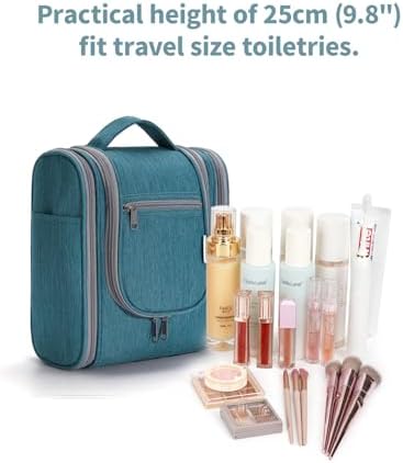 Narwey Large Blue Leaf Hanging Toiletry Bag for Women Travel and Men Cosmetics Organizers