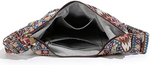 Coton Pose Women's Hippie Crossbody Bag - Top Zip Large Capacity Canvas Sling Bag - Handmade Jacquard Cloth