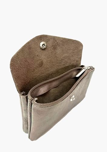 Portefeuille élégant en cuir métallisé Medio taupe fermerture à bouton