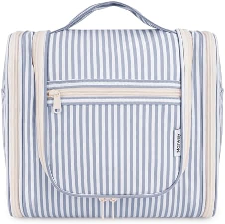 Narwey Large Blue Leaf Hanging Toiletry Bag for Women Travel and Men Cosmetics Organizers