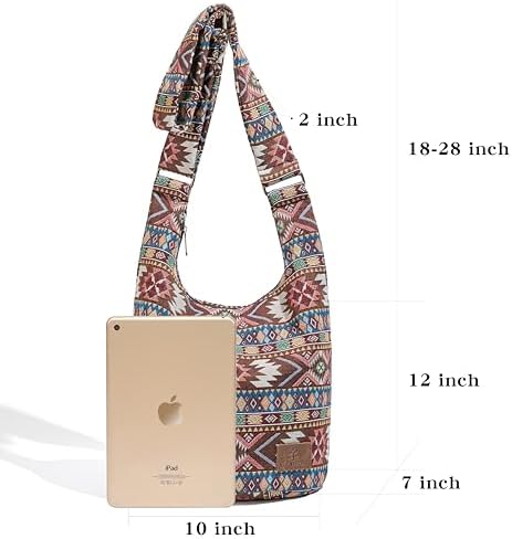 Coton Pose Women's Hippie Crossbody Bag - Top Zip Large Capacity Canvas Sling Bag - Handmade Jacquard Cloth