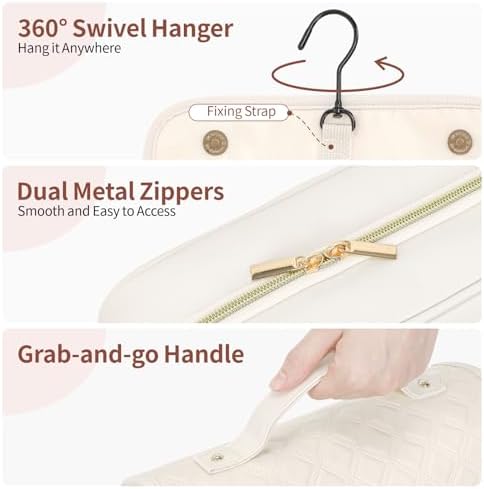 Hanging Travel Bag for Toiletries Quilted Plaid Waterproof Makeup Organizer Brown (M) Smart Large Compartments Toiletr