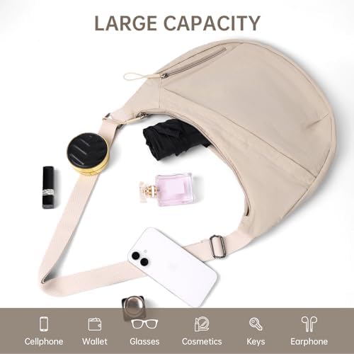 FFEDAYUN Crescent Bags for Women Casual Shoulder Handbags Multi-Pocket Lightweight Crossbody Purse Nylox Nylon Hobo Slin